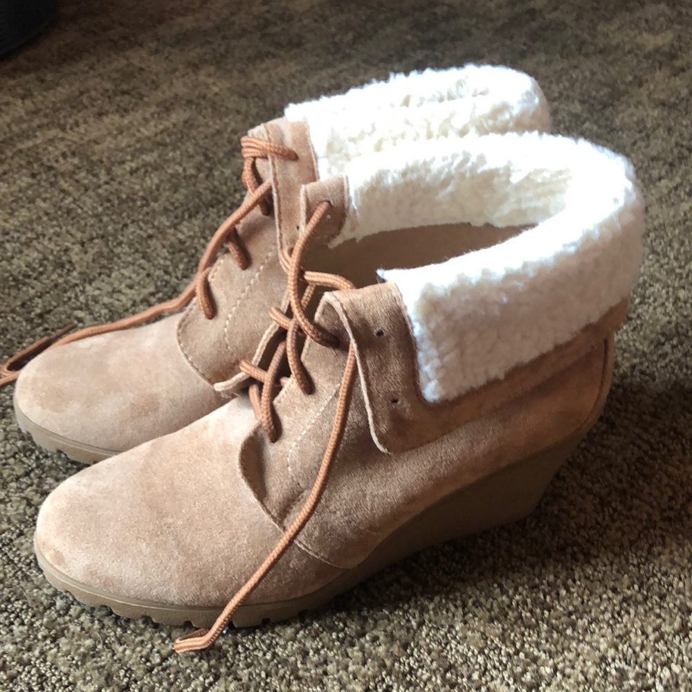 Nautica suede wedge lace up bootie